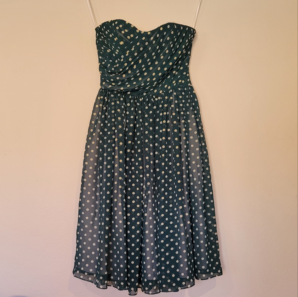 Teal Green Polka Dot Pin Up Strapless Dress